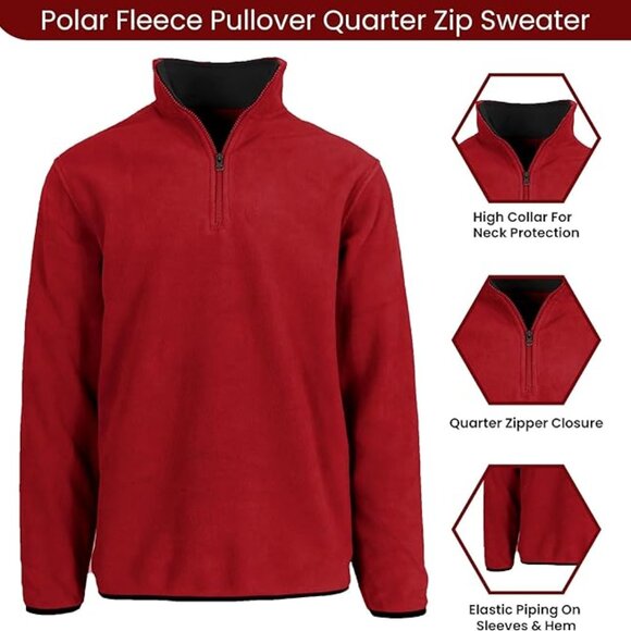 Men’s Quarter Zip Thermal Fleece Pullover Long Sleeve Sweatshirt Mid Weight Swea - Picture 1 of 3